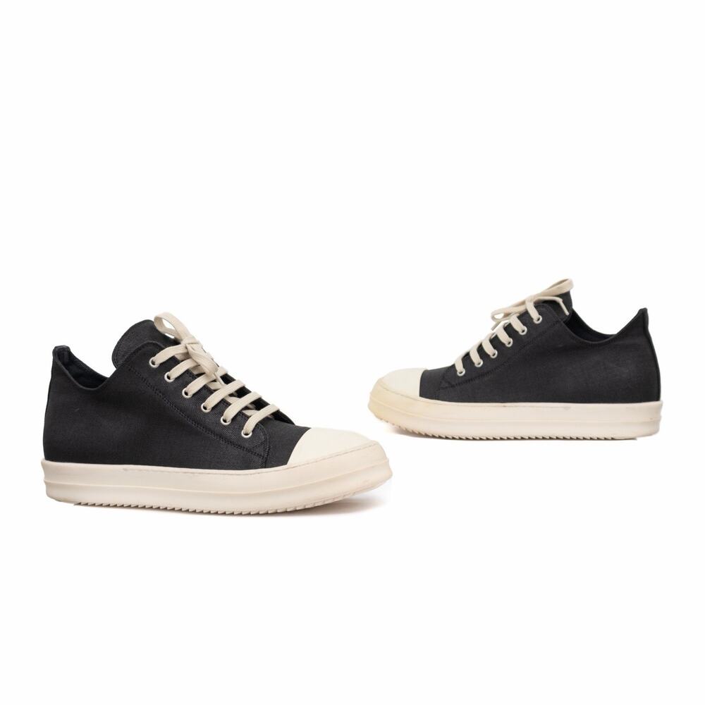 Rick Owens DRKSHDW Ramones Black Waxed Canvas Low Top Sneakers EU 44 US 11